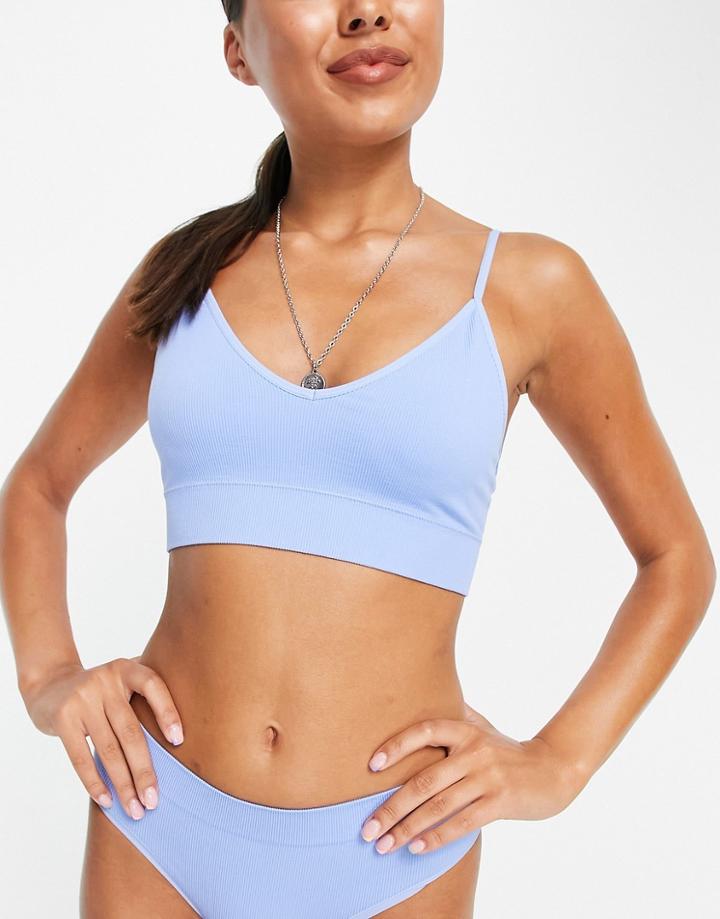 Lindex Seamless Rib Cami Bralette In Blue-blues