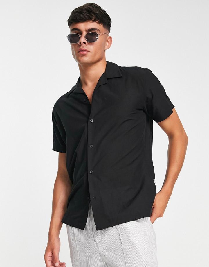 Selected Homme Revere Short Sleeve Shirt In Black Viscose