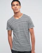 Selected Homme Striped Raw Edge T-shirt - Gray