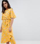 Influence Tall Tie Front Midi Dress In Floral Print - Yellow