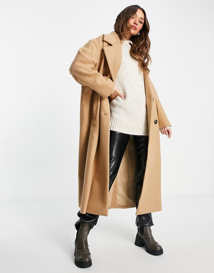 Asos Edition Double Breasted Oversized Coat In Camel-neutral