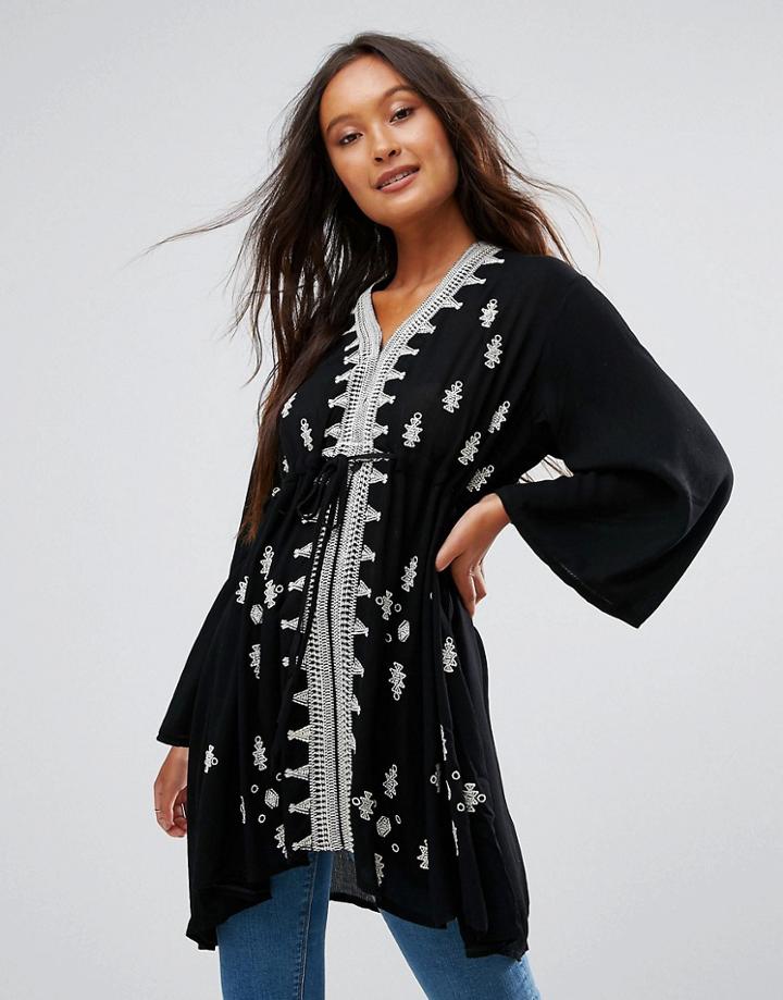 Qed London Embelished Draw String Top - Black