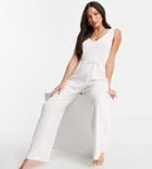 Asos Design Tall Mix & Match Lounge Super Soft Rib Jumpsuit With Waist Tie In Ecru-white