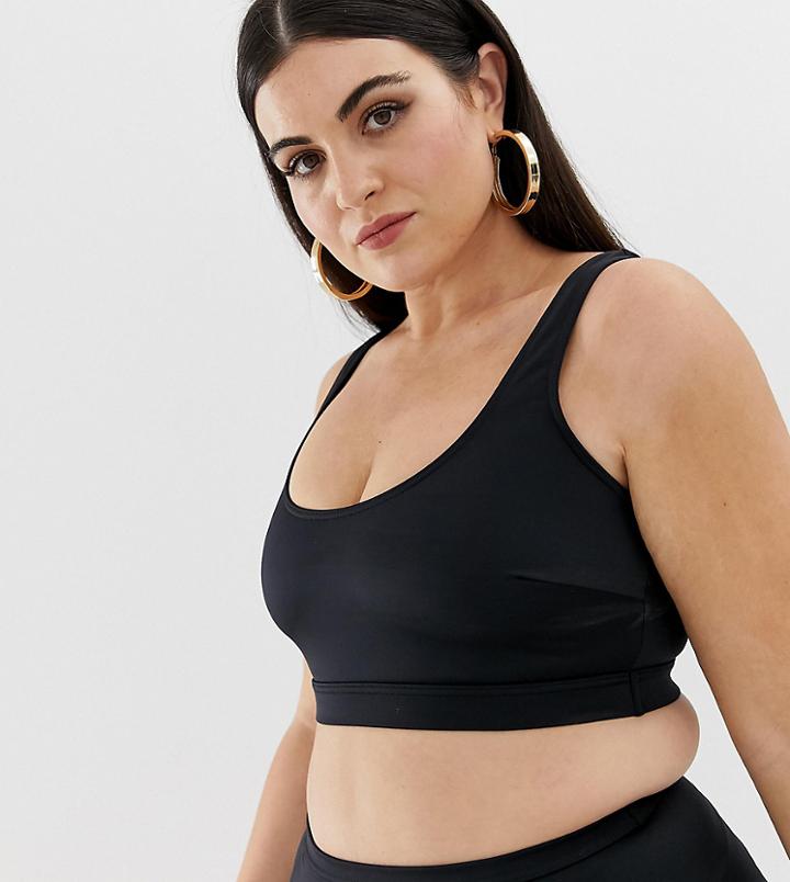 Asos Design Curve Recycled Crop Bikini Top In Black - Black