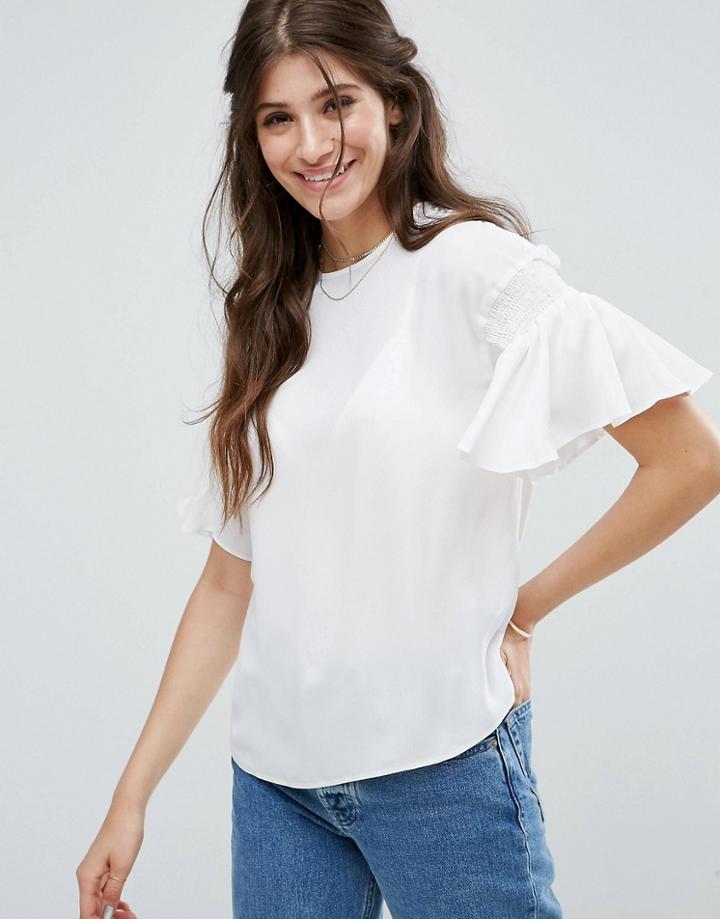 Asos Ruffle Sleeve Tee - White