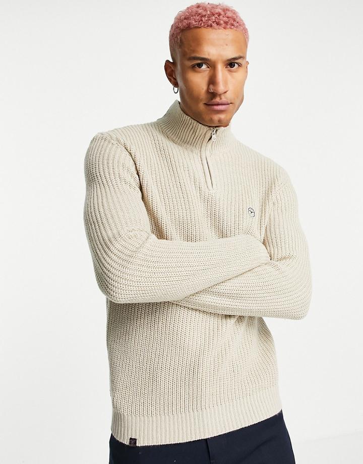 Le Breve Heavy Ribbed Half Zip Sweater In Stone-neutral