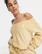 Adidas Originals 'relaxed Risqu ' Velour Off The Shoulder Sweatshirt In Beige-neutral