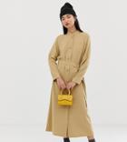 Weekday Tie Front Button Dress In Camel - Blue