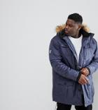 Loyalty And Faith Plus Parka Jacket With Faux Fur Trim Hood - Navy