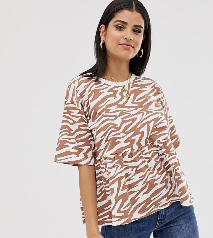 Asos Design Tall Smock Top With Animal Print-green
