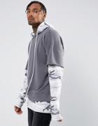 Mennace Dropped Shoulder Layered Hoodie In Gray And Camo - Multi