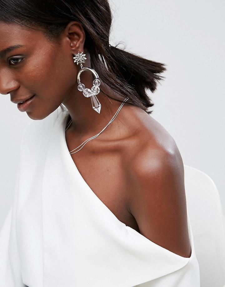 Asos Perspex And Pearl Cluster Hoop Earrings - Silver