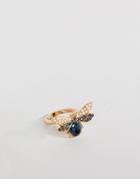 Asos Design Ring In Bug Design With Jewel And Pearls In Gold - Gold