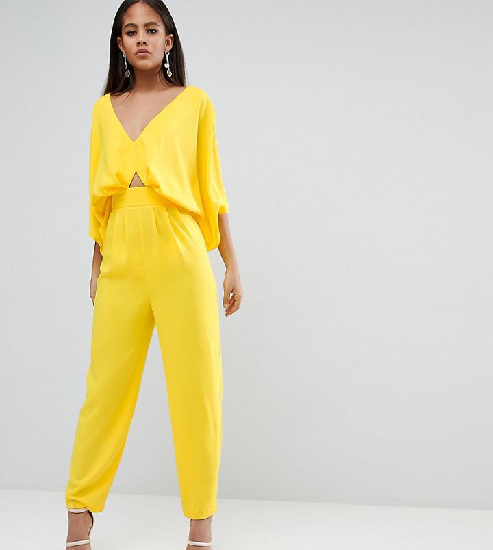 Asos Design Tall Jumpsuit With Kimono Sleeve And Peg Leg - Yellow