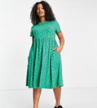 Simply Be Smock Midi Dress In Green Ditsy Floral