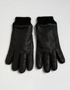 French Connection Half Leather & Knitted Gloves-black