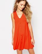Asos Sleeveless Swing Dress With Button Front - Red