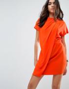 Asos Drape Front Tab Side Mini Dress - Orange