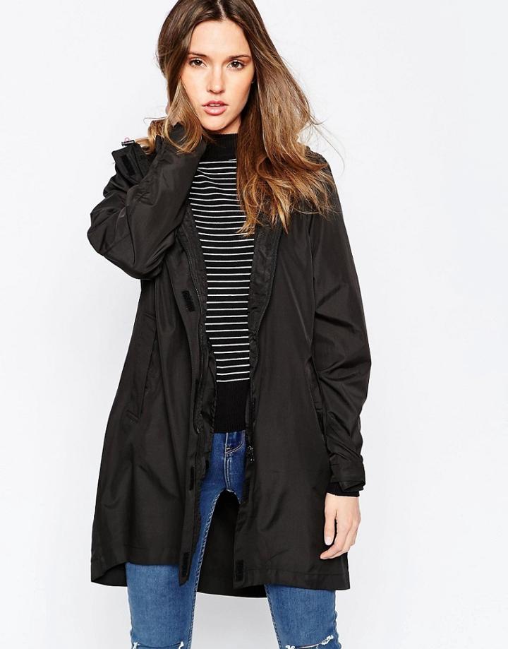 Brave Soul Hooded Rain Trench - Navy
