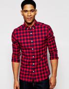 Asos Skinny Check Shirt In Twill With Long Sleeves - Red