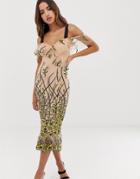 Forever U Embroidered Midi Dress With Cold Shoulder Detail In Multi - Multi