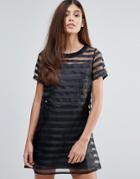 Zibi London Organze Dress With Sheer Stripes - Black
