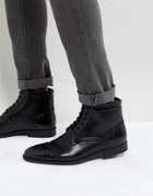 Asos Lace Up Boots In Black Faux Leather - Black
