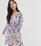 Y.a.s Petite Long Sleeve Floral Tea Dress-multi