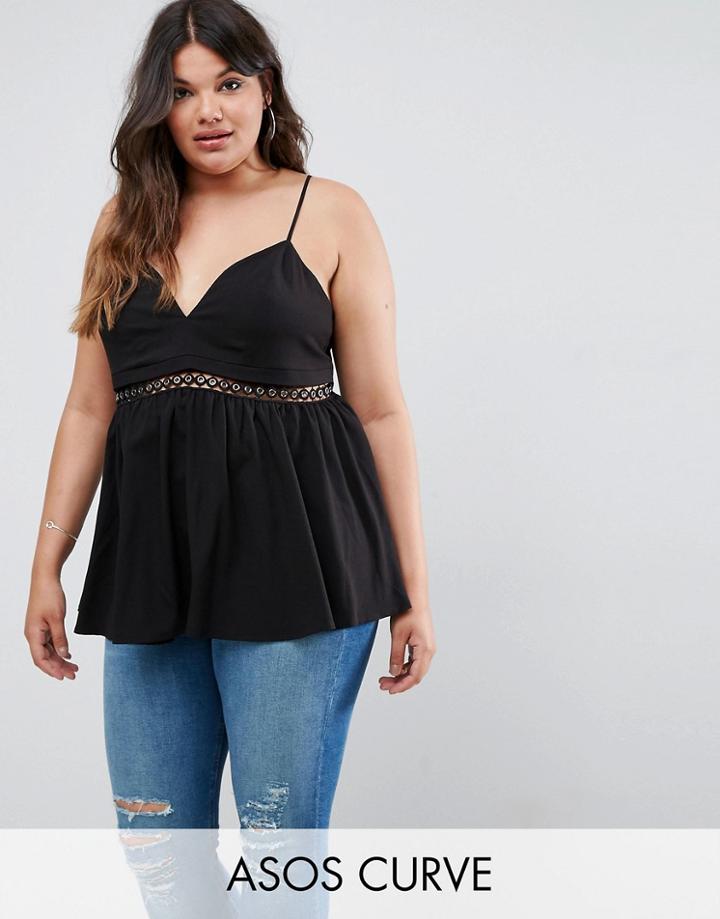Asos Curve Cami With Eyelet Trim - Black