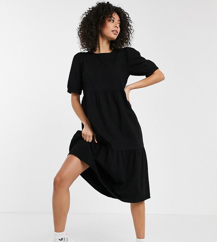 Noisy May Tall Denim Midi Smock Dress In Black
