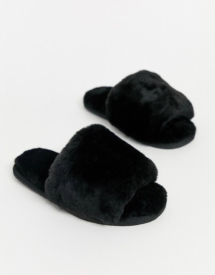 Asos Design Nola Premium Sheepskin Slippers In Black
