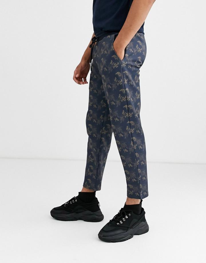 Asos Design Tapered Sweatpants In Poly Tricot Fabric With Floral Print-navy