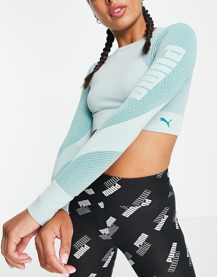Puma Training Seamless Fitted Long Sleeve Top In Turquoise - Part Of A Set-blue