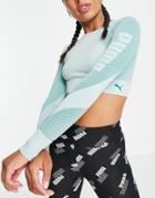 Puma Training Seamless Fitted Long Sleeve Top In Turquoise - Part Of A Set-blue