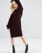 Asos White Knitted Midi Dress With Cut Out Shoulder Detail - Red