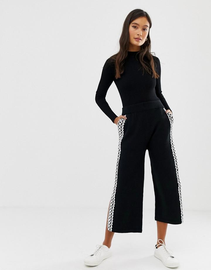 Amy Lynn Wide Leg Cropped Pants With Lace Panel - Black