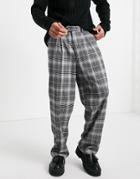 Asos Design High Waist Slim Smart Pants In Gray Check-grey