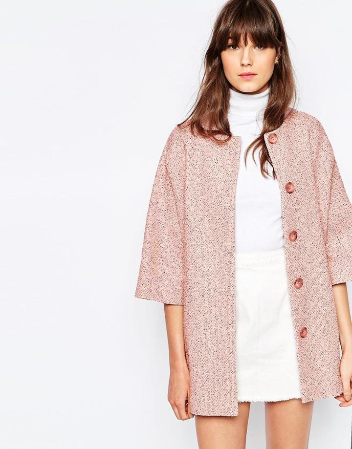 Helene Berman Kimono Coat In Pink Tweed - Pink