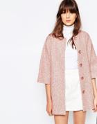 Helene Berman Kimono Coat In Pink Tweed - Pink