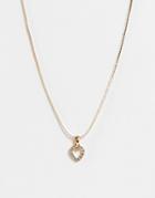 Asos Design Necklace With Small Crystal Heart Pendant In Gold Tone