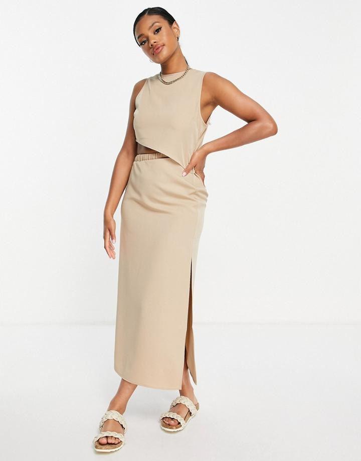 Na-kd Drawstring Cut Out Maxi Dress In Beige-white
