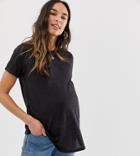 Asos Design Maternity T-shirt With Roll Sleeve In Linen In Black - Black