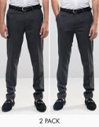 Asos 2 Pack Skinny Smart Pants With Belt In Charcoal Save 17% - Charcoal