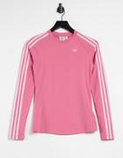 Adidas Originals Fakten Three Stripe Logo Fitted Long Sleeve Top In Hazy Rose-pink