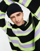 Asos Design Knitted Sweater In Black And Purple Stripes
