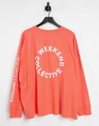 Asos Weekend Collective Curve Oversized Longsleeve T-shirt With Back Logo In Orange