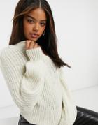 Asos Design Lofty Stitch Sweater With Volume Sleeve-white