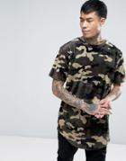 Cayler & Sons Longline Velour T-shirt In Camo - Green