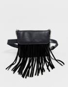 Urbancode Real Suede Belt Bag With Fringe Detail - Black