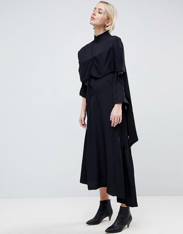 Asos White Bias Cut Multi Frill Panel Dress - Black